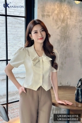 Sơ mi 7 mảnh cổ sen nơ cổ thời trang, nữ tính, trẻ trung, điệu đà UKSM2403016