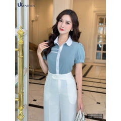 UK Fashion ÁO SƠM MI CỔ SEN DIỄU NGANG NGỰC CÔNG SỞ NỮ THANH LỊCH UKSM2405003