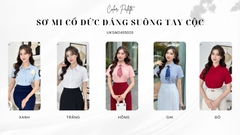 UK FASHION ÁO SƠ MI CỔ ĐỨC DÁNG SUÔNG TAY CỘC CÔNG SỞ THANH LỊCH UKSM2405020