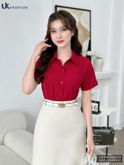 UK FASHION ÁO SƠ MI CỔ ĐỨC DÁNG SUÔNG TAY CỘC CÔNG SỞ THANH LỊCH UKSM2405020