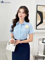 UK FASHION ÁO SƠ MI CỔ ĐỨC DÁNG SUÔNG TAY CỘC CÔNG SỞ THANH LỊCH UKSM2405020
