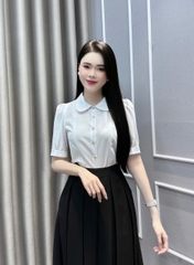 Áo Sơ Mi Cổ Sen 7 Mảnh Cúc Hoa UK Fashion Công Sở Nữ Thanh Lịch, Vải Mềm Mịn UKSM2407014