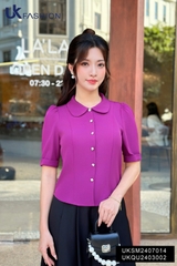 Áo Sơ Mi Cổ Sen 7 Mảnh Cúc Hoa UK Fashion Công Sở Nữ Thanh Lịch, Vải Mềm Mịn UKSM2407014