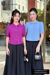 Áo Sơ Mi Cổ Sen 7 Mảnh Cúc Hoa UK Fashion Công Sở Nữ Thanh Lịch, Vải Mềm Mịn UKSM2407014