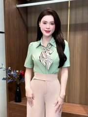 Sơ mi ngắn tay mí lá cổ đơn giản mà xinh xắn UKSM2408006