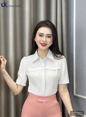 Sơ mi ngắn tay diễu ngực phối lá cổ xinh xắn, dễ mặc UKSM2408007