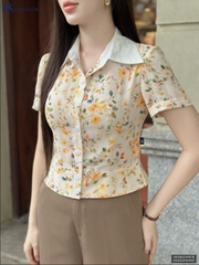 Sơ mi hoa bo gấu phối cổ rực rỡ, gọn gàng UKSM2505016