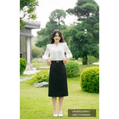 Sơ Mi Cổ Tàu V Bèo Kẹp Tay Dài UKSM2309017 NK Fashion Thời Trang Công Sở Nữ Thanh Lịch, Nữ Tính, Phối đồ đa dạng