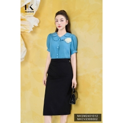 Áo Sơ Mi Cổ Kép Chồng Cúc Đôi NK Fashion Công Sở Nữ Thiết Kế Điệu,Trẻ Trung, Thanh Lịch, Vải Thoáng Mát NKSM2401012