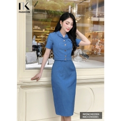 NK Fashion Áo Sơ Mi Denim Nữ Cổ Vest NK Fashion Thiết Kế Công Sở Nữ, Chiết Eo, Chất Liệu Nhập Hàn Cao Cấp NKSM2402004