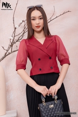 Áo Sơ Mi Cổ Vest Giao Cúc Phối Tơ Ánh  NKSM2112016