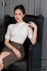Áo Sơ Mi Nữ NK Fashion Thiết Kế Phối Tơ Thân Xếp Tay Bồng, Chất Vải Nhập Hàn Cao Cấp NKSM2206004