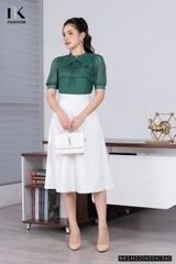 Áo Sơ Mi Nữ NK Fashion Thiết Kế Phối Tơ Thân Xếp Tay Bồng, Chất Vải Nhập Hàn Cao Cấp NKSM2206004