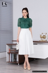 Áo Sơ Mi Nữ NK Fashion Thiết Kế Phối Tơ Thân Xếp Tay Bồng, Chất Vải Nhập Hàn Cao Cấp NKSM2206004