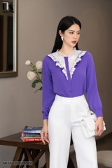 Áo Sơ Mi Nữ NK Fashion Thiết Kế Phối Cổ Ren Cách Điệu Thanh Lịch, Chất Vải Nhập Hàn Mềm Mịn NKSM2202005
