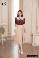 Sơ Mi Cổ Tơ Bầu Dọc Nếp Thiết Kế NKSM2302005