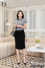Áo Sơ Mi Cộc Tay Cổ Đức Kẻ Bo Đai Cúc Bọc NKFSM2305010