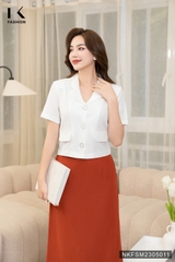 Áo Sơ Mi Tay Cộc Thiết Kế Cổ Ve Cúc Bọc Phối Túi 2 Bên NKFSM2305011
