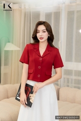 Áo Sơ Mi Tay Cộc Thiết Kế Cổ Ve Cúc Bọc Phối Túi 2 Bên NKFSM2305011