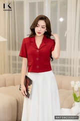 Áo Sơ Mi Tay Cộc Thiết Kế Cổ Ve Cúc Bọc Phối Túi 2 Bên NKFSM2305011