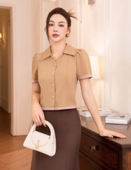 NK FASHION Áo Sơ Mi Cộc Tay V Cổ Phối Cổ NKSM2305005