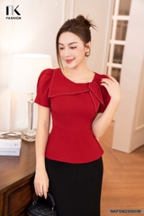 NK FASHION Áo Sơ Mi Dáng Peplum Vạt Chéo Nơ NKFSM2305036