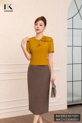 NK FASHION Áo Sơ Mi Cộc Tay Xếp Hoa Vai Sang Trọng, Quý Phái  NKSM2307001