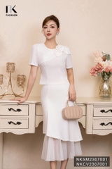 NK FASHION Áo Sơ Mi Cộc Tay Xếp Hoa Vai Sang Trọng, Quý Phái  NKSM2307001