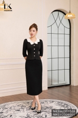 Áo Sơ Mi Tay Lỡ Phối Cổ Xẻ Cúc Bọc NKSM2307009