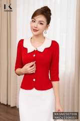 Áo Sơ Mi Tay Lỡ Phối Cổ Xẻ Cúc Bọc NKSM2307009