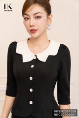 Áo Sơ Mi Tay Lỡ Phối Cổ Xẻ Cúc Bọc NKSM2307009