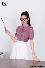 Áo Sơ Mi Nữ NK Fashion Thiết Kế Phối Tơ Thân Xếp Tay Bồng, Chất Vải Nhập Hàn Cao Cấp NKSM2206004
