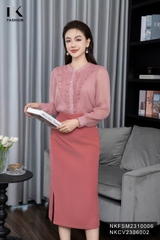 Áo Sơ Mi Dáng Suông Tơ Bèo V Dọc Nẹp, Thời Trang Công Sở NKFSM2310006