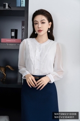 Áo Sơ Mi Dáng Suông Tơ Bèo V Dọc Nẹp, Thời Trang Công Sở NKFSM2310006