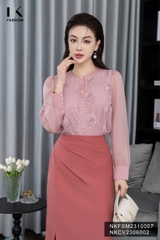 Áo Sơ Mi Dáng Suông Ren Hoa 3D Phối Tay NKFSM2310007