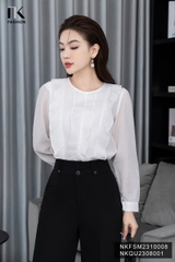 Áo Sơ Mi Dáng Suông Tơ Bèo Dọc Thân NKFSM2310008