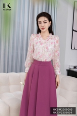 NK FASHION Áo Sơ Mi Hoa Dài Tay Bèo Cổ V NKSM2309005