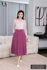 NK FASHION Áo Sơ Mi Hoa Dài Tay Bèo Cổ V NKSM2309005