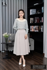 Áo Sơ Mi Hoa Dài Tay Phối Cổ Tơ NKSM2309004