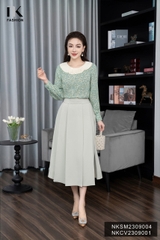 Áo Sơ Mi Hoa Dài Tay Phối Cổ Tơ NKSM2309004