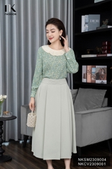 Áo Sơ Mi Hoa Dài Tay Phối Cổ Tơ NKSM2309004