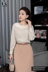 Áo Sơ Mi Hoa Dài Tay Phối Cổ Tơ NKSM2309004