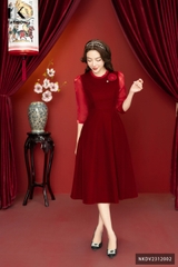 Đầm Nhung Phối Tay Hoa Ngực Tiểu Thư, Sang Chảnh NKDV2312002