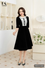 Đầm Nhung Xòe Phối Tơ Cổ Xếp Bèo Tiểu Thư, Duyên Dáng NKDV2312003