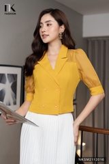 Áo Sơ Mi Cổ Vest Giao Cúc Phối Tơ Ánh  NKSM2112016