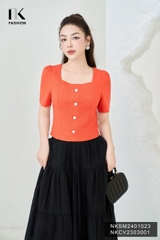 NK Fashion Áo Sơ Mi Cổ Vuông Croptop Linen Thời Trang Trẻ Trung, Nữ Tính NKSM2401023