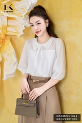 NK Fashion Áo Sơ Mi Cổ Sen Xếp Ly Giữa Cổ Trẻ Trung, Thanh Lịch NKSM2401024