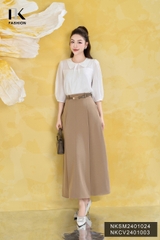 NK Fashion Áo Sơ Mi Cổ Sen Xếp Ly Giữa Cổ Trẻ Trung, Thanh Lịch NKSM2401024