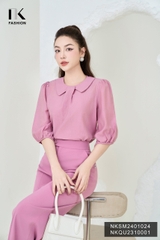 NK Fashion Áo Sơ Mi Cổ Sen Xếp Ly Giữa Cổ Trẻ Trung, Thanh Lịch NKSM2401024