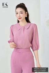 NK Fashion Áo Sơ Mi Cổ Sen Xếp Ly Giữa Cổ Trẻ Trung, Thanh Lịch NKSM2401024